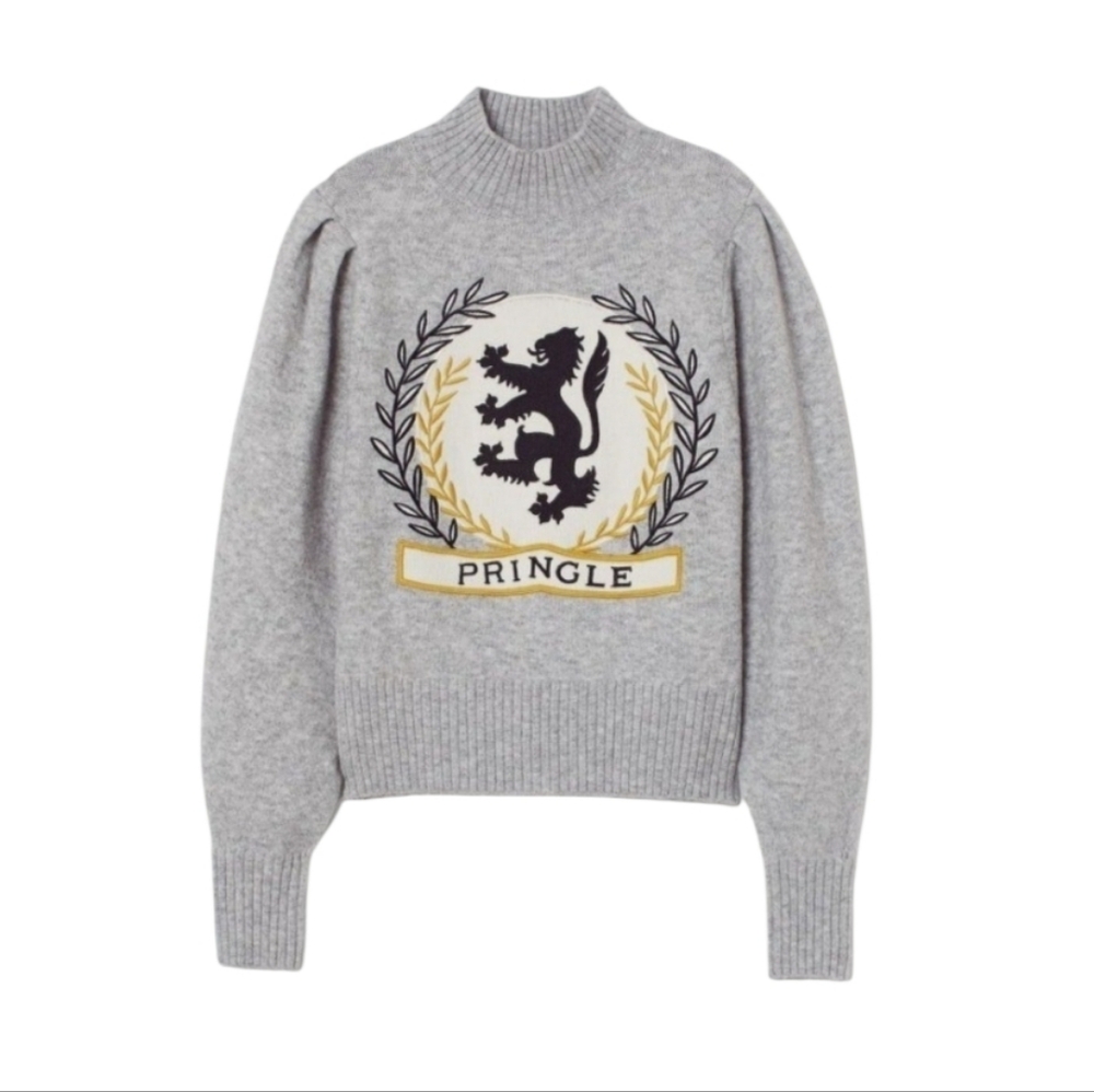 H&M x Pringle Of Scotland Mock Turtleneck Grey Logo Sweater